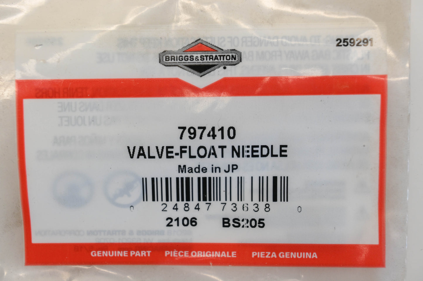 New OEM Briggs & Stratton 797410 Carburetor Float Valve Needle NOS