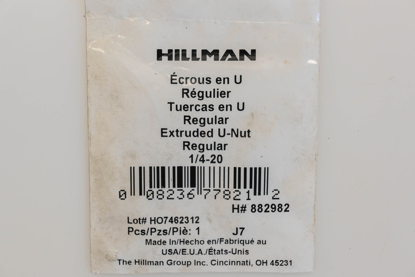 Hillman 882982 1/2"-20 Extruded U-Nut NOS