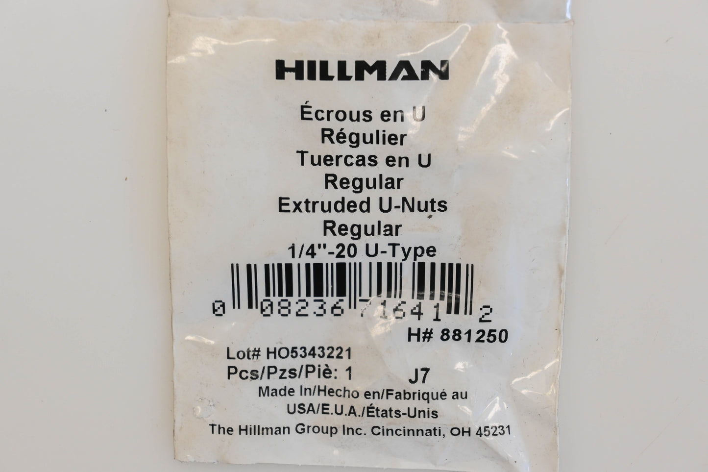Hillman 881250 1/2"-20 Extruded U-Nut NOS