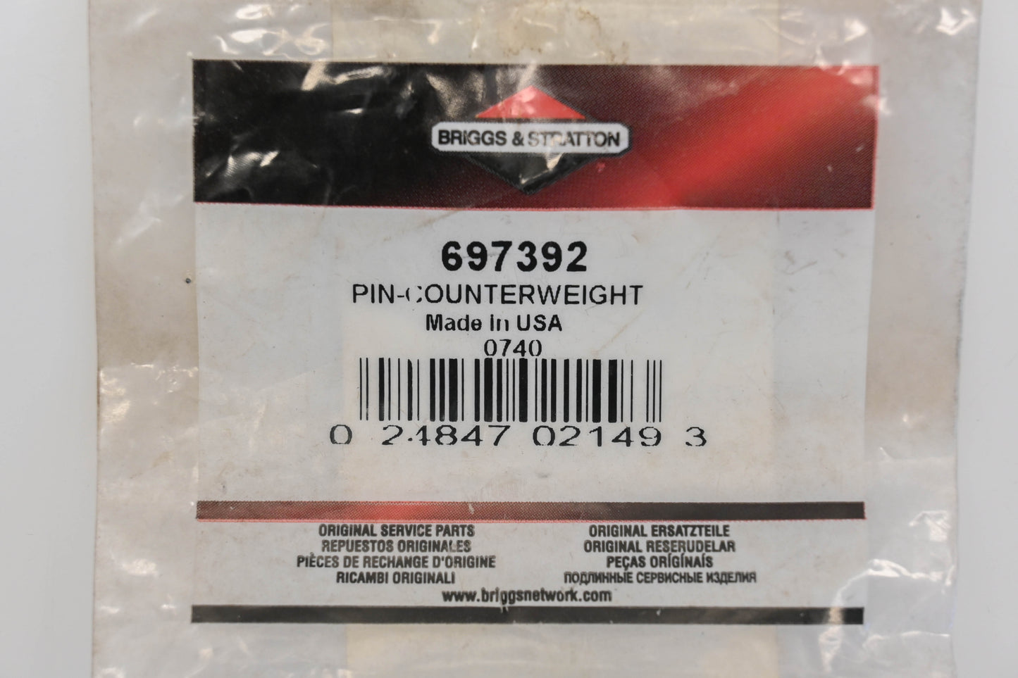 New OEM Briggs & Stratton 697392 Counterweight Pin NOS