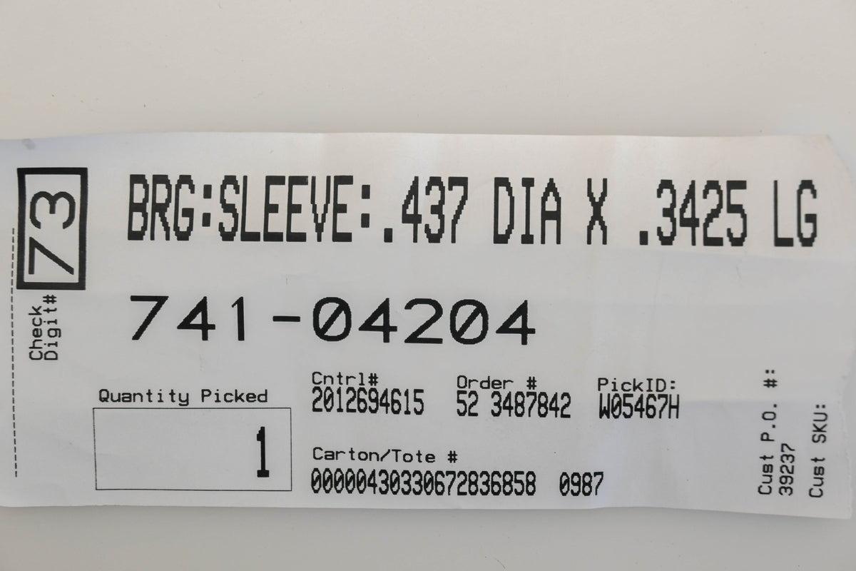 MTD 741-04204 0.437" x 0.3425" Sleeve Bearing NOS