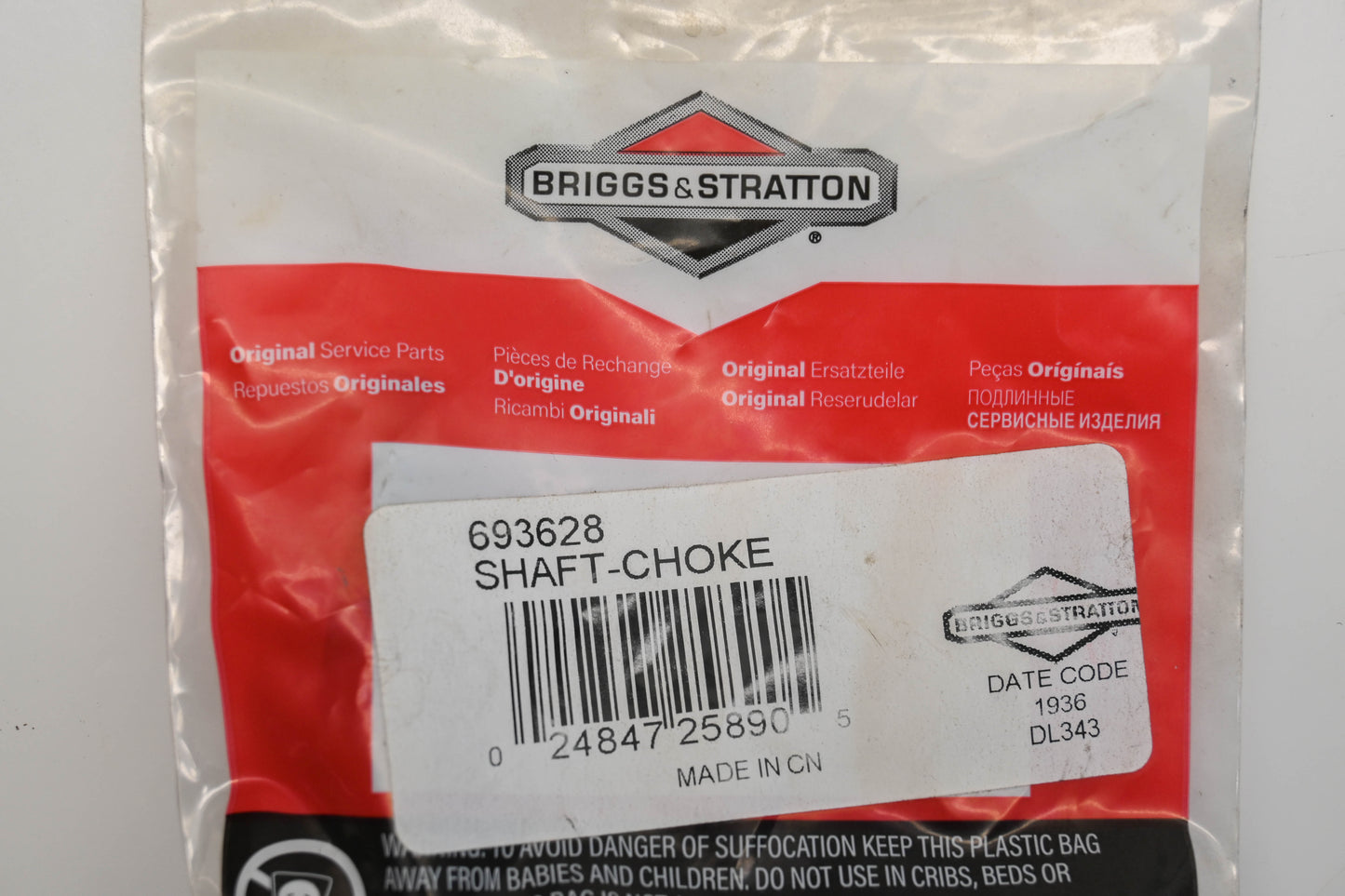 New OEM Briggs & Stratton 693628 Choke Shaft Kit NOS