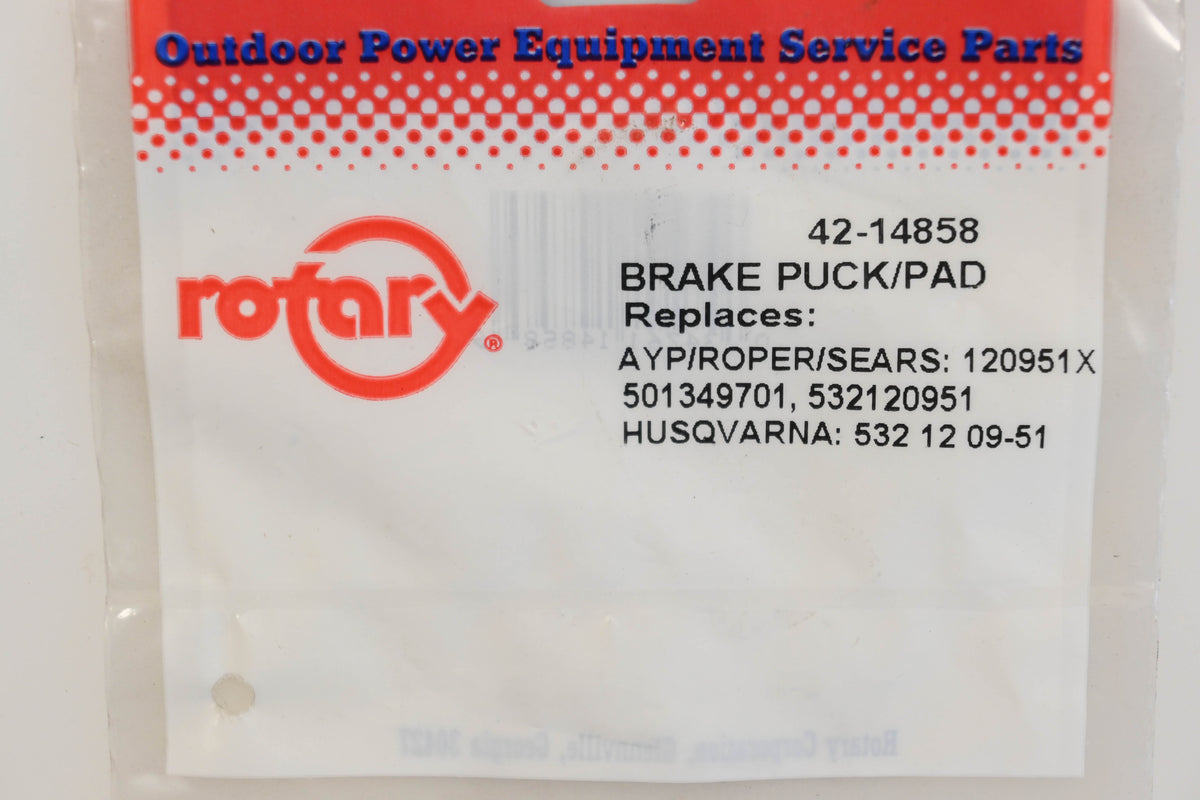 Rotary 42-14858, 120951X, 532120951 Brake Puck/Pad NOS