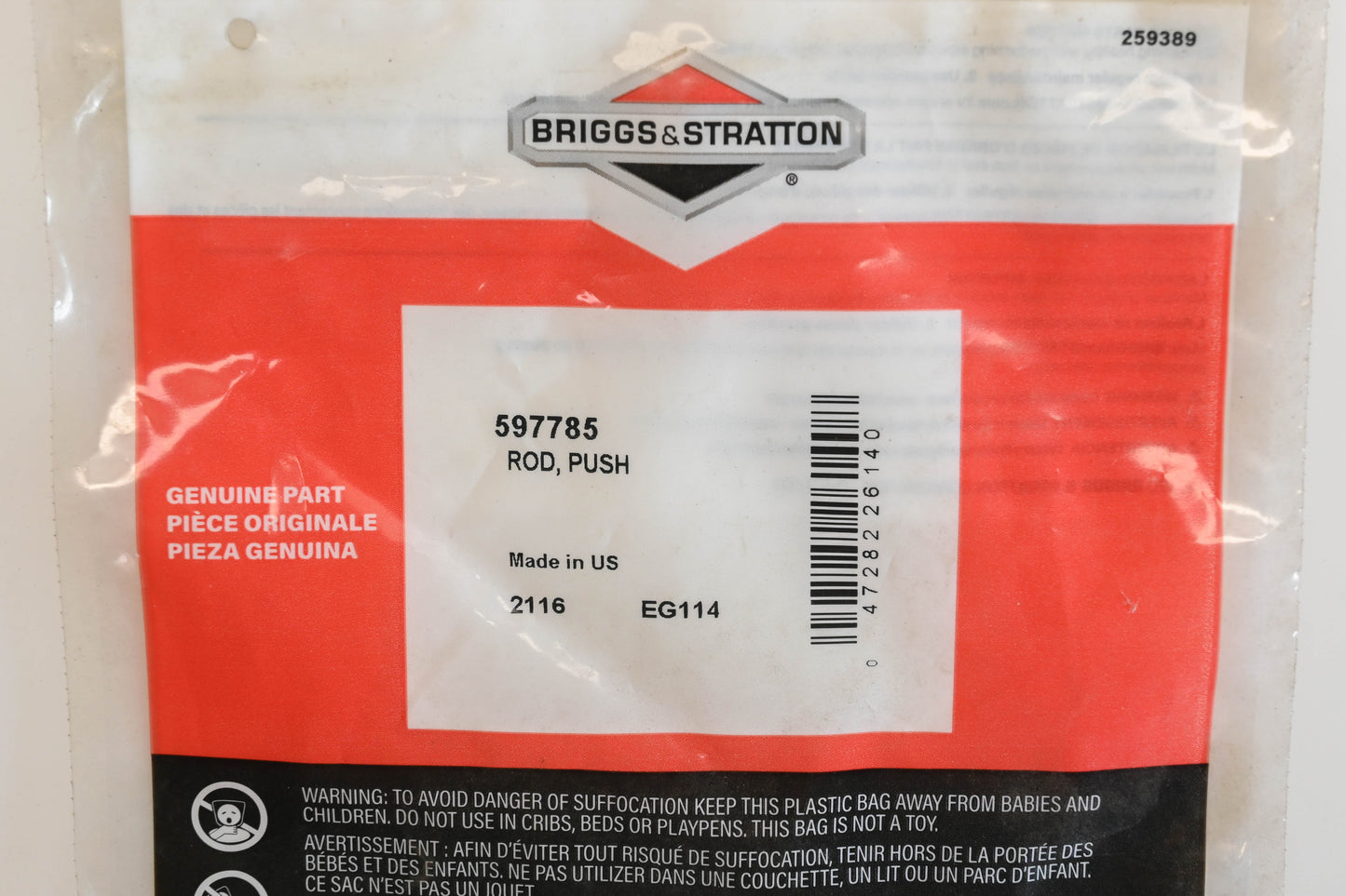 New OEM Briggs & Stratton 597785 Push Rod NOS