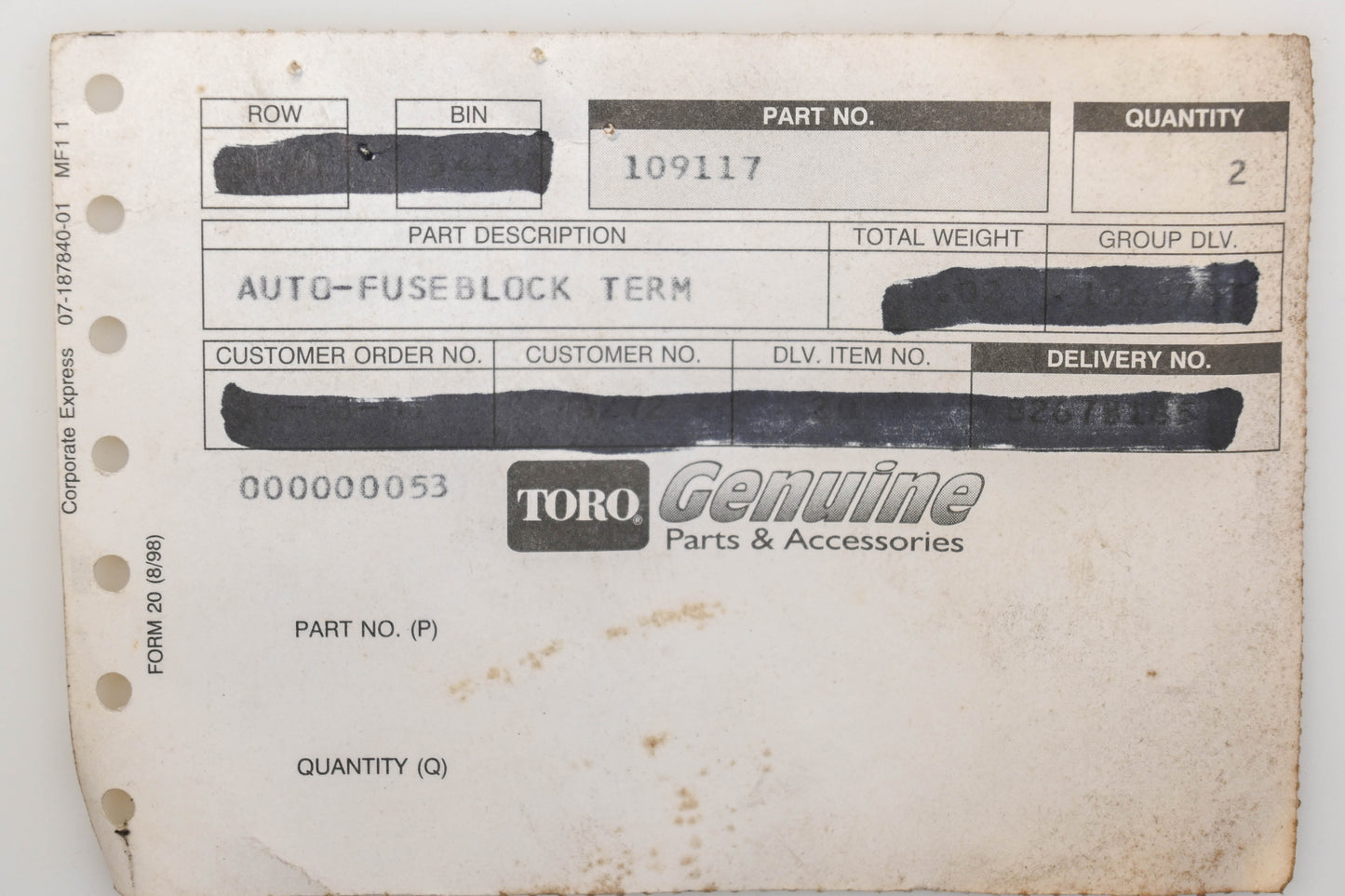Toro 109117 Fuse Blocks Qty 2 NOS