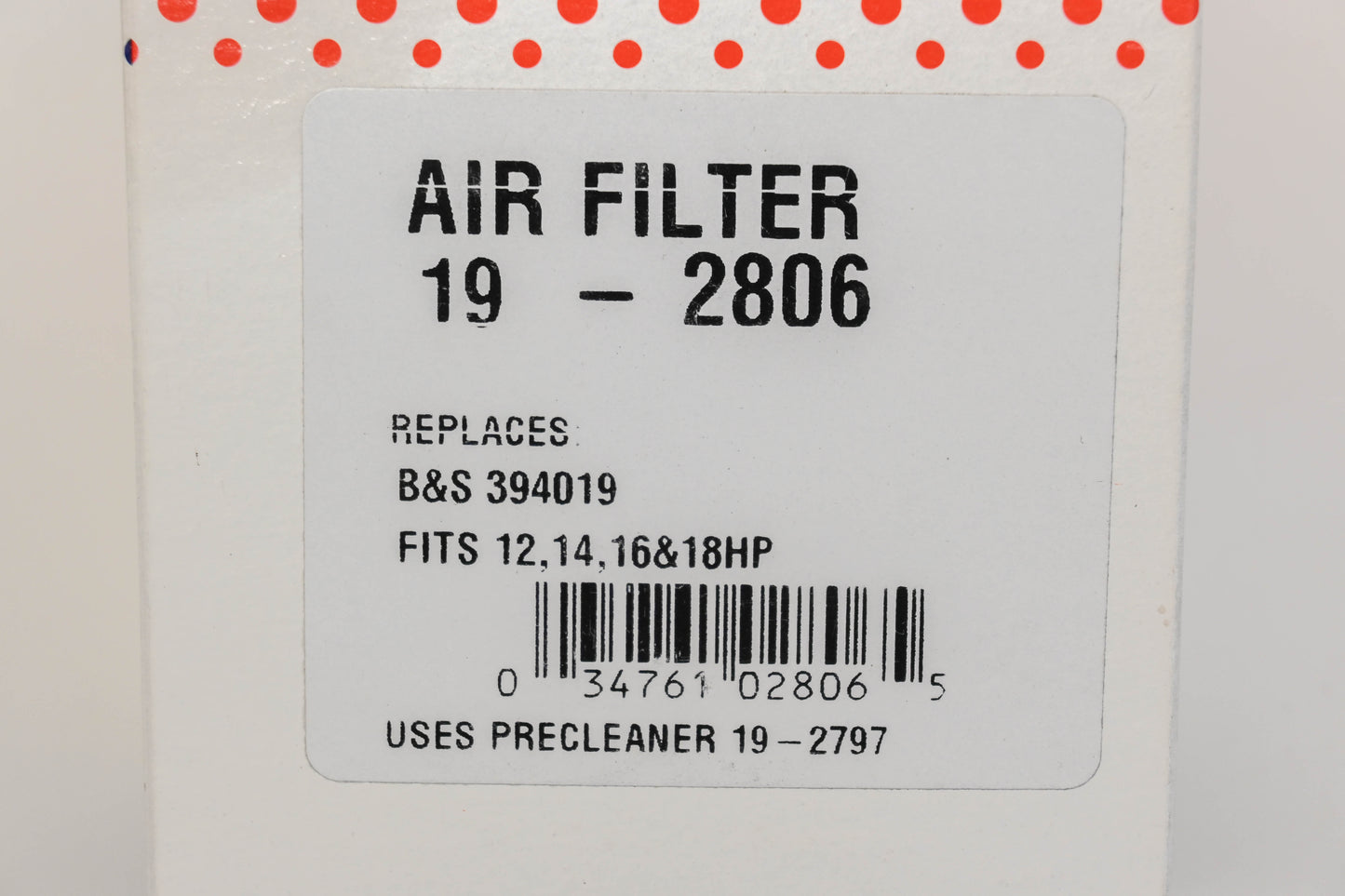 Rotary 19-2806, 394019 Air Filter NOS