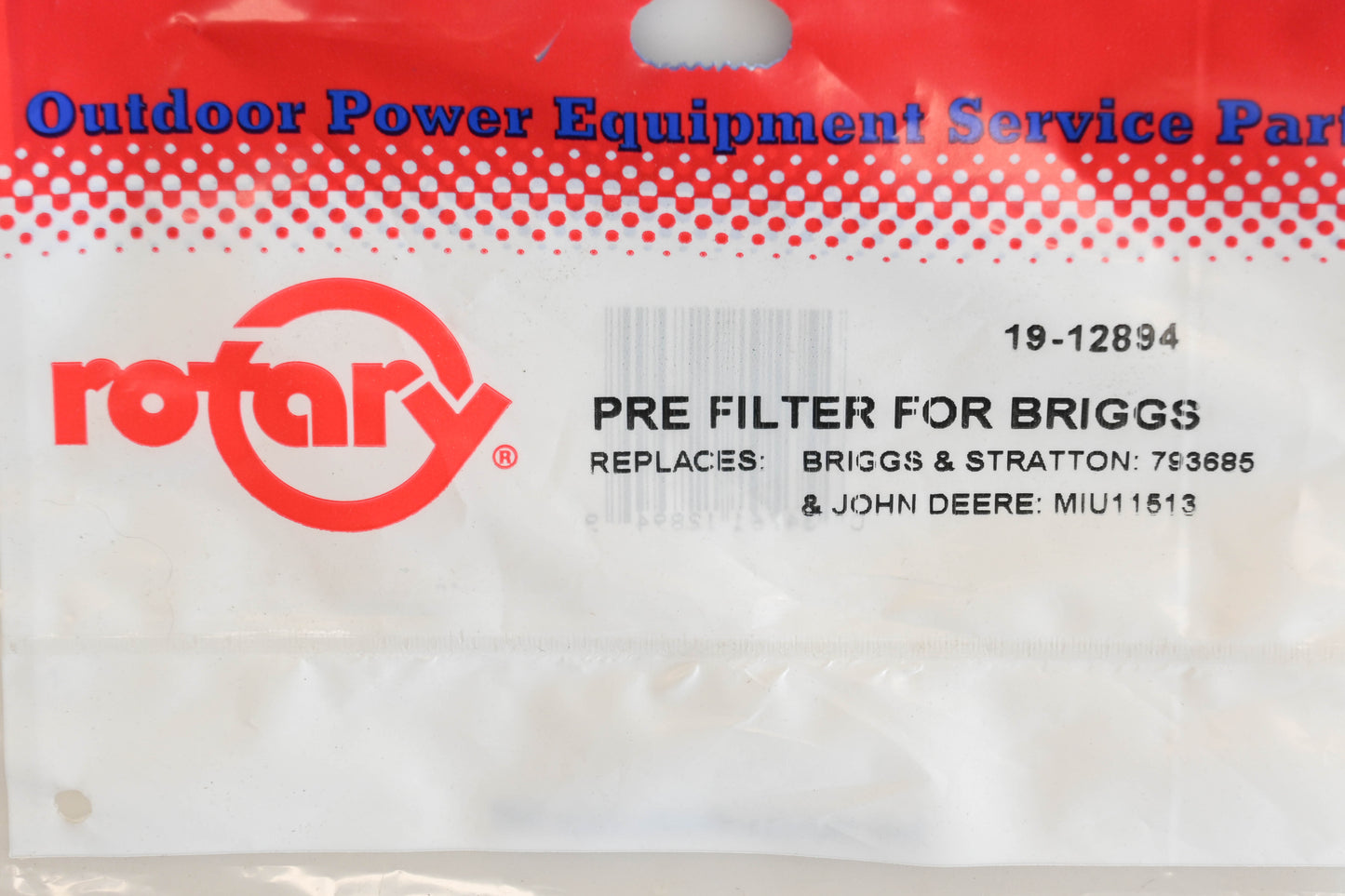 Rotary 19-12894, 793685, MIU11513 Foam Pre-Filter NOS