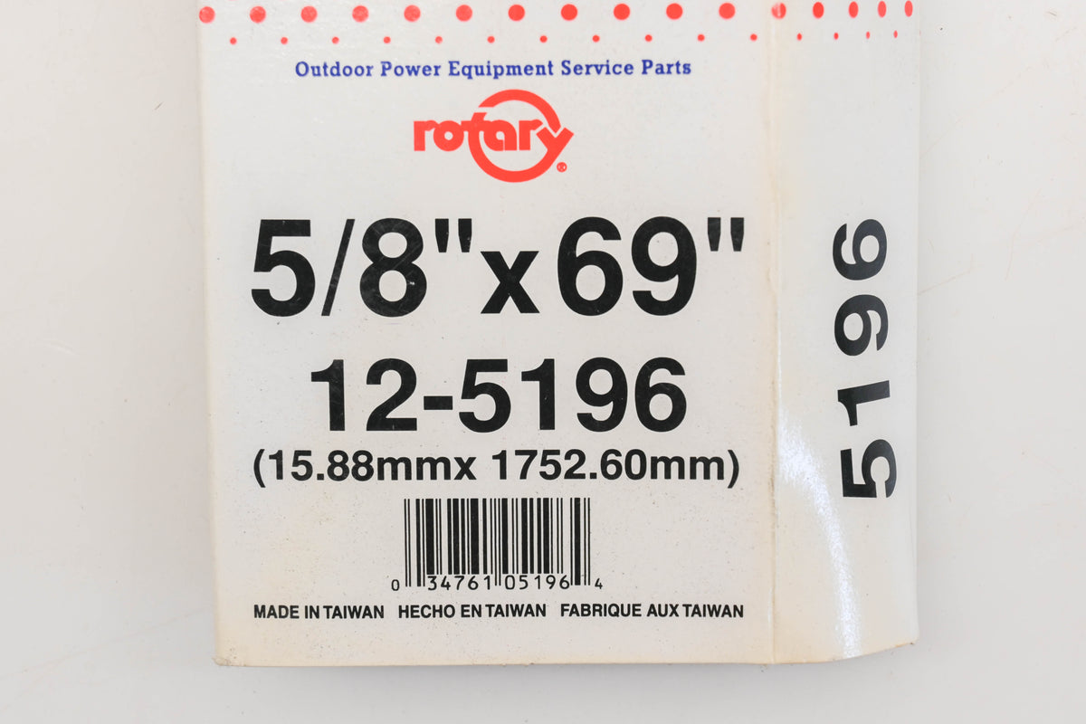 Rotary 12-5196, 5L-690 5/8" x 69" V-Belt NOS