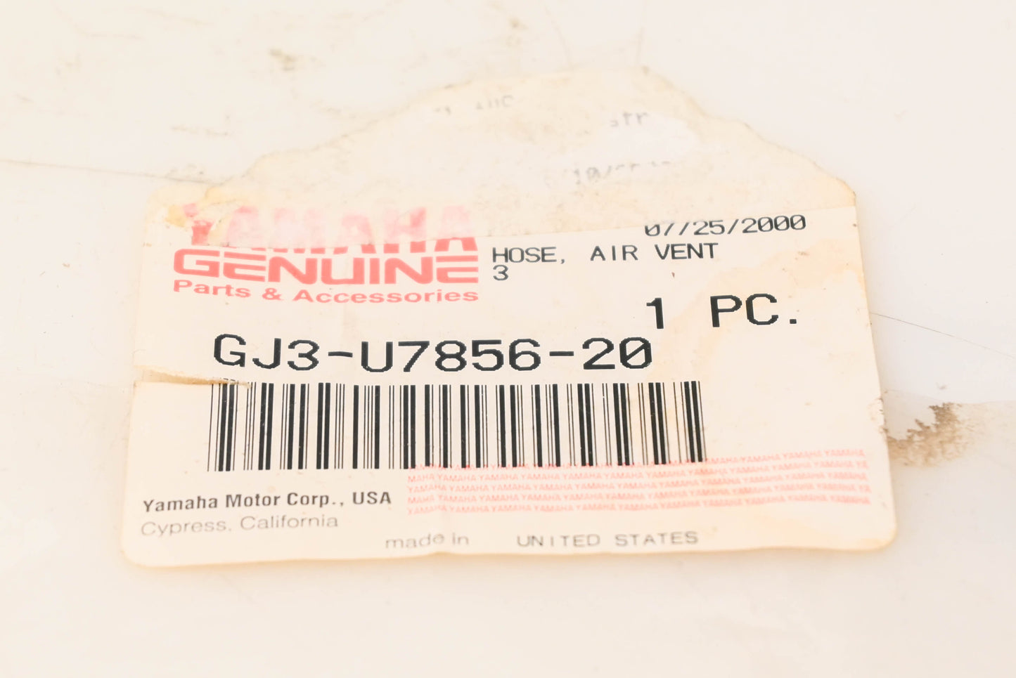 New OEM Yamaha GJ3-U7856-20-00 Air Vent Hose NOS