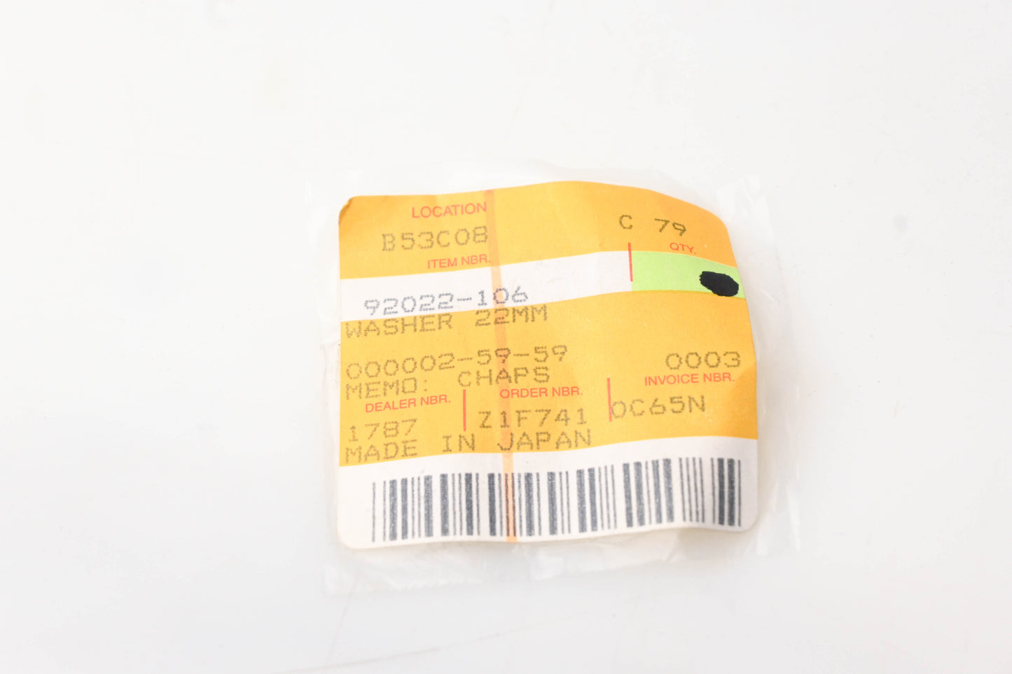 New OEM Kawasaki 92022-106 22MM Washer NOS