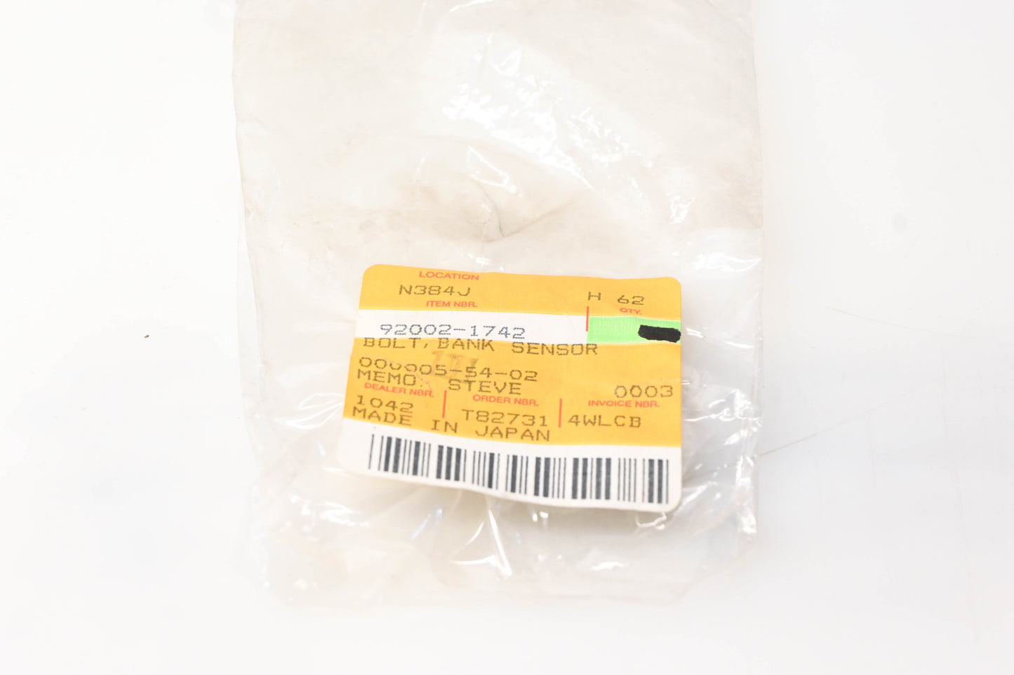 New OEM Kawasaki 92002-1742 Bank Sensor Bolt NOS