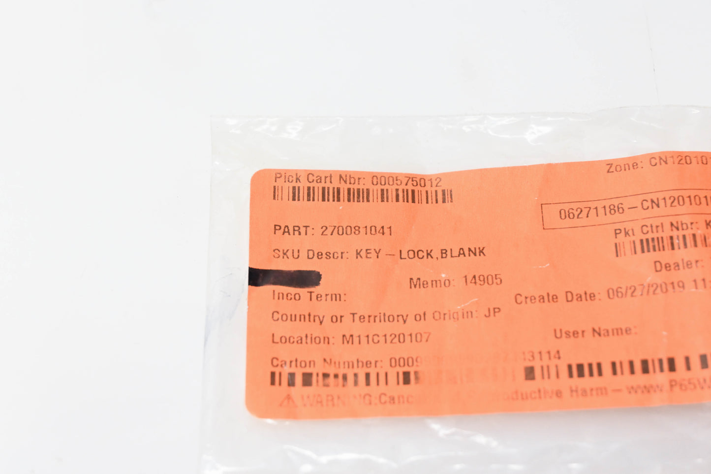 New OEM Kawasaki 27008-1041 Blank Key NOS