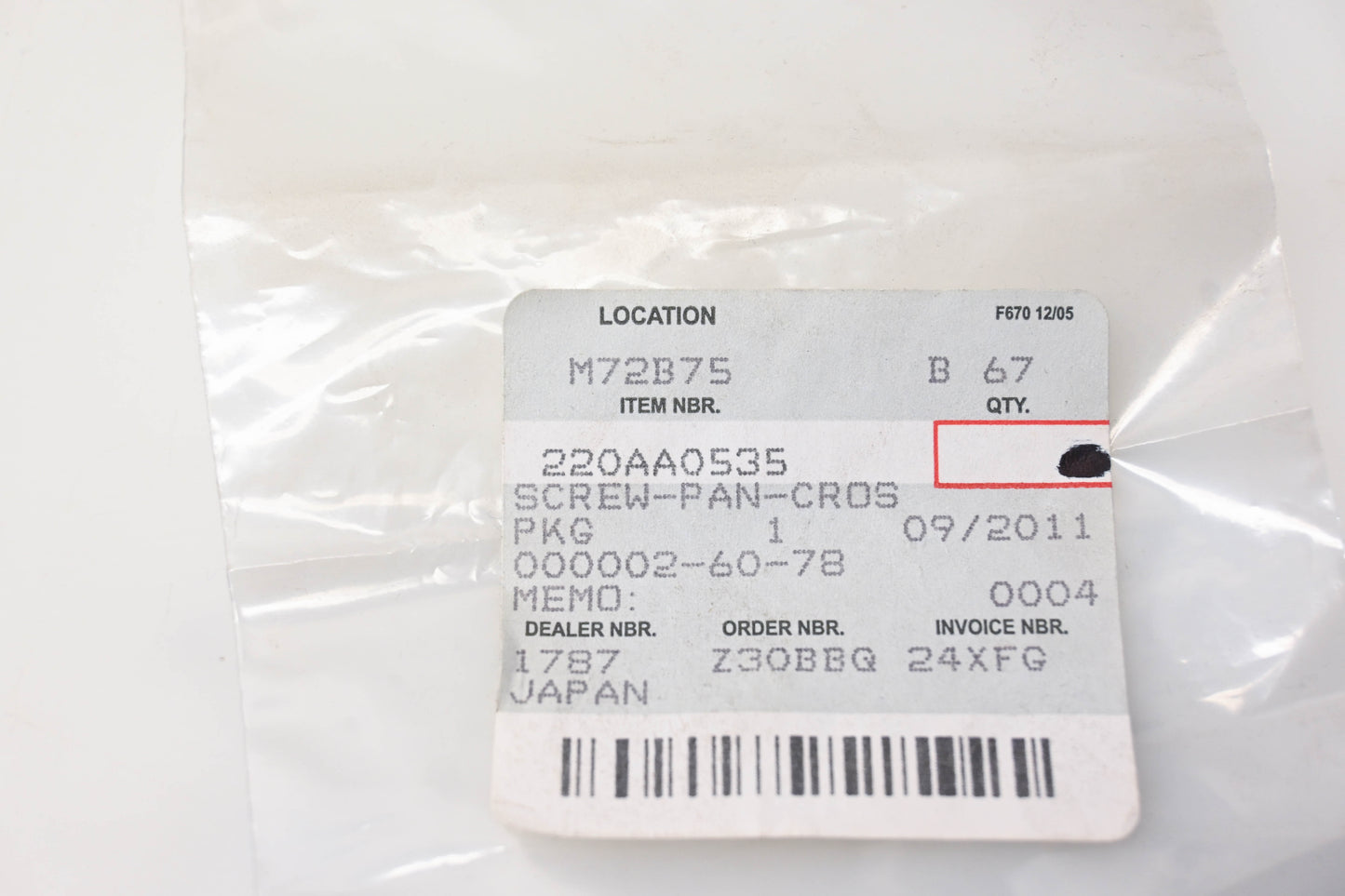New OEM Kawasaki 220AA0535 Cross Pan Screw NOS