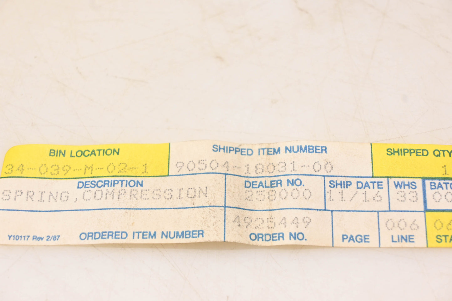 New OEM Yamaha 90504-18031-00 Spring Compression NOS