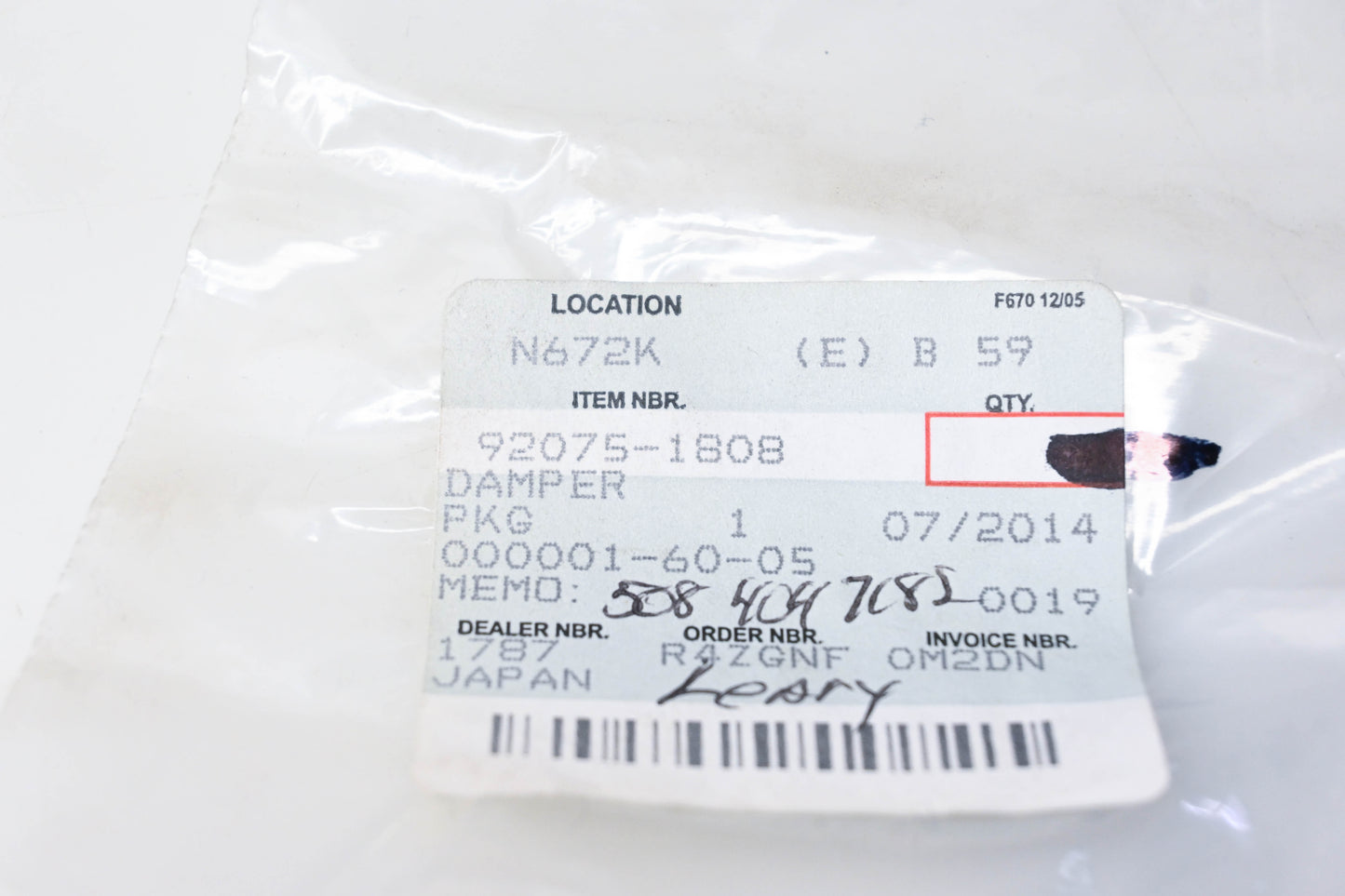 New OEM Kawasaki 92075-1808 Damper NOS