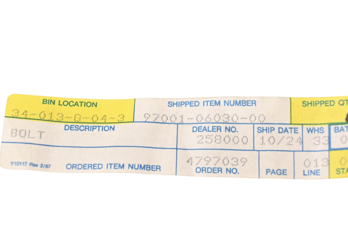 New OEM Yamaha 90101-06278-00 Bolt NOS