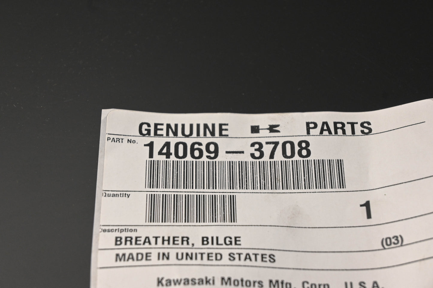 New OEM Kawasaki 14069-3708 Bilge Breather NOS