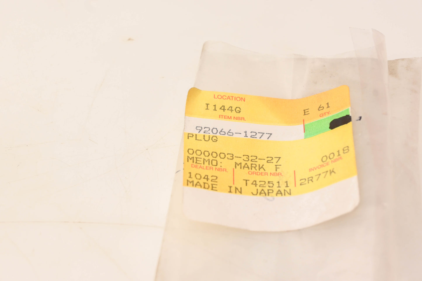 New OEM Kawasaki 92066-1277 Plug NOS