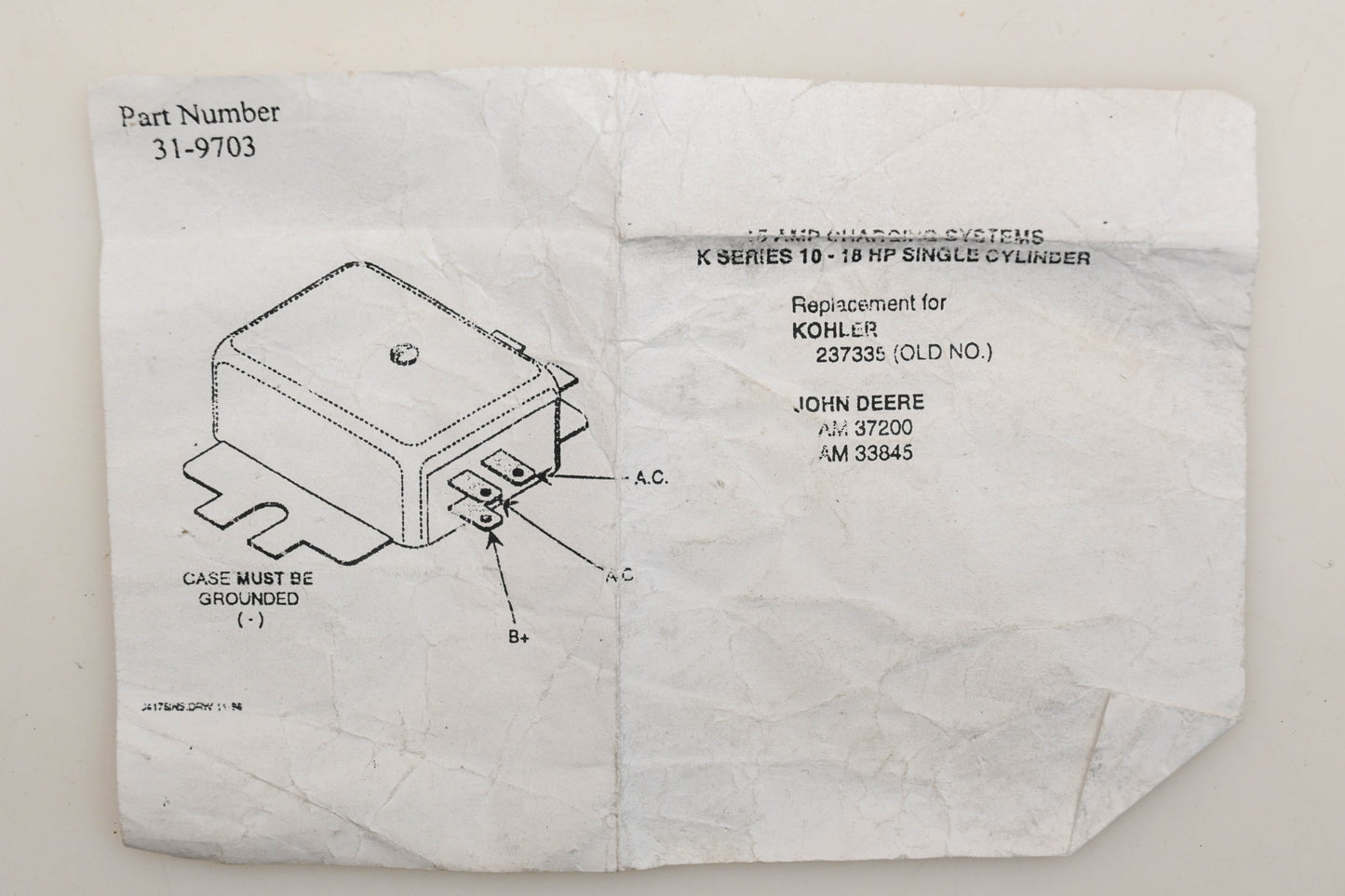Rotary 31-9703, 237335, AM37200 Kohler Voltage Regulator NOS