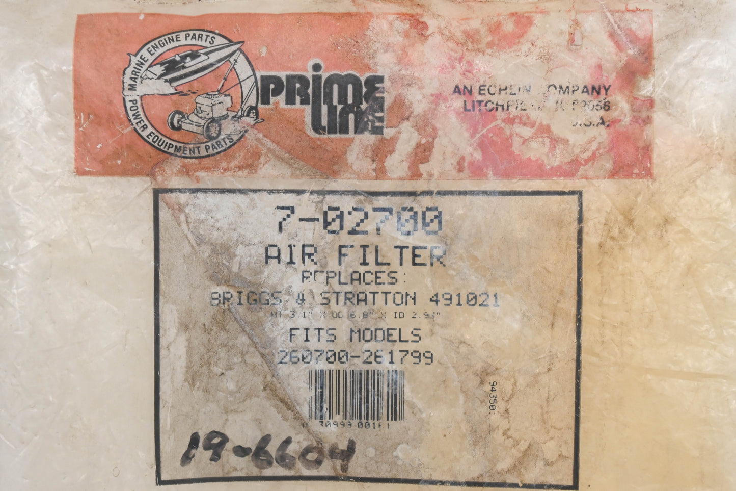 Prime Line 7-02700, 491021 Air Filter NOS