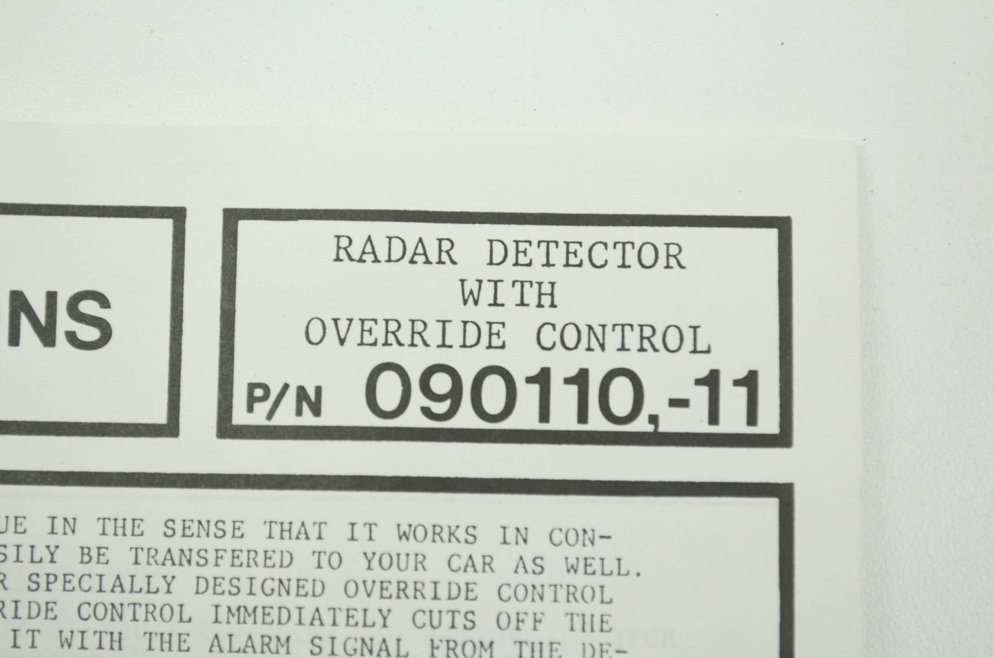 NEW Markland Radar Detector with Override NOS