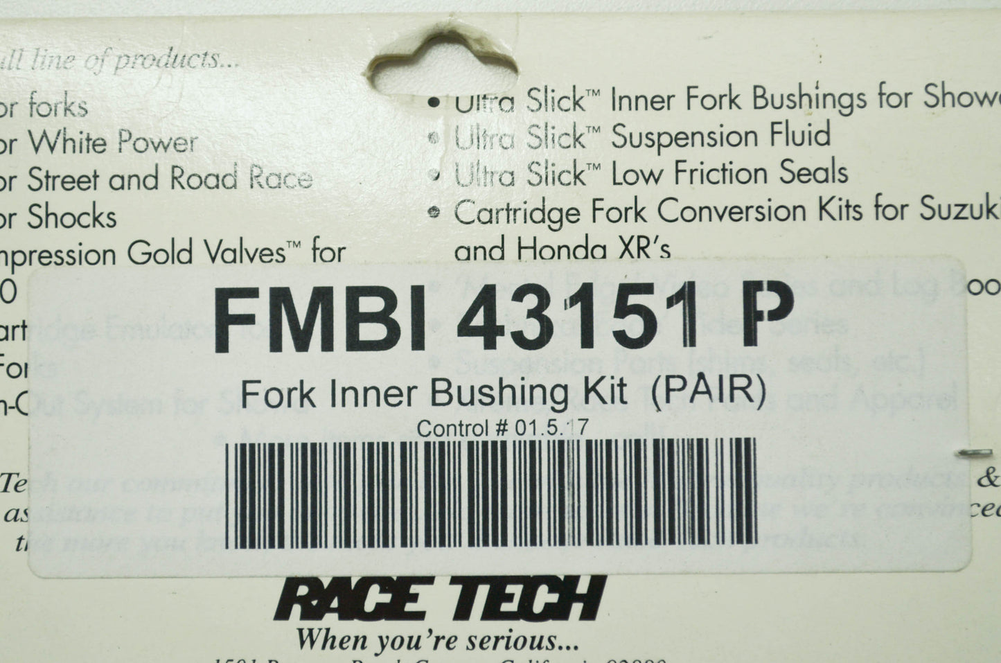 NEW Race Tech Inner Fork Bushing Kit 87-89 Honda CR125R NOS