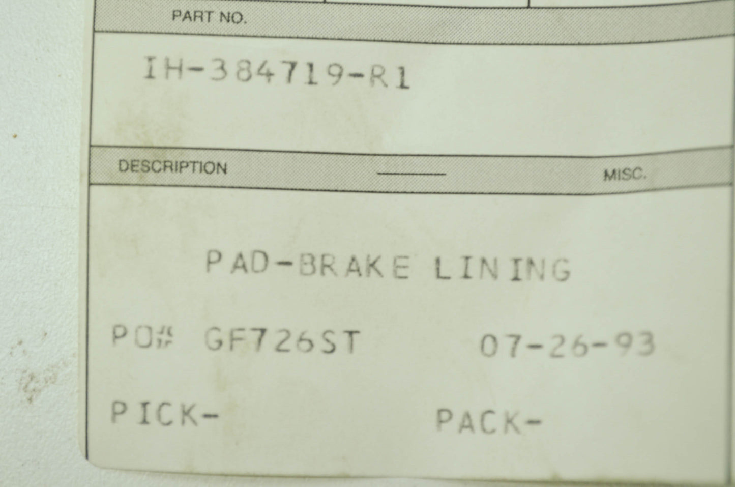 Brake Pad Lining NOS