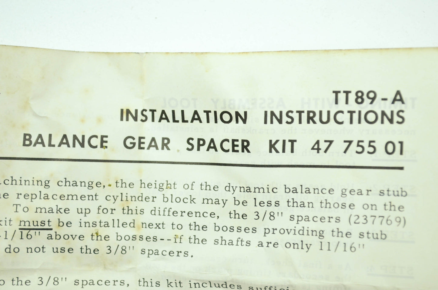 Kohler Balance Gear Spacer Kit NOS