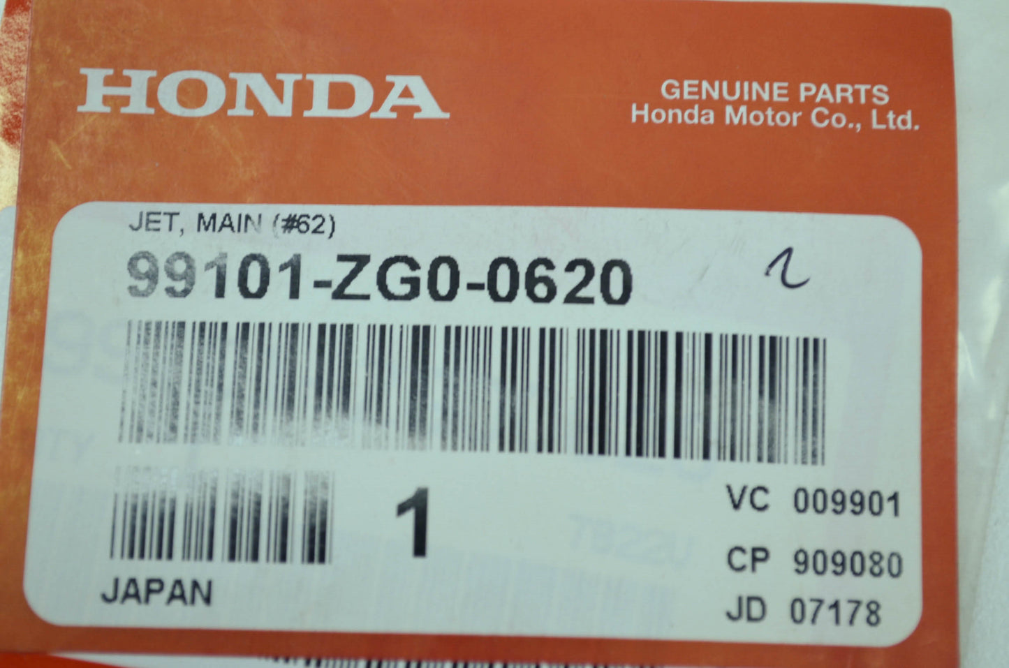 OEM Honda 99101-ZG0-0620 Main Jet #62 NOS