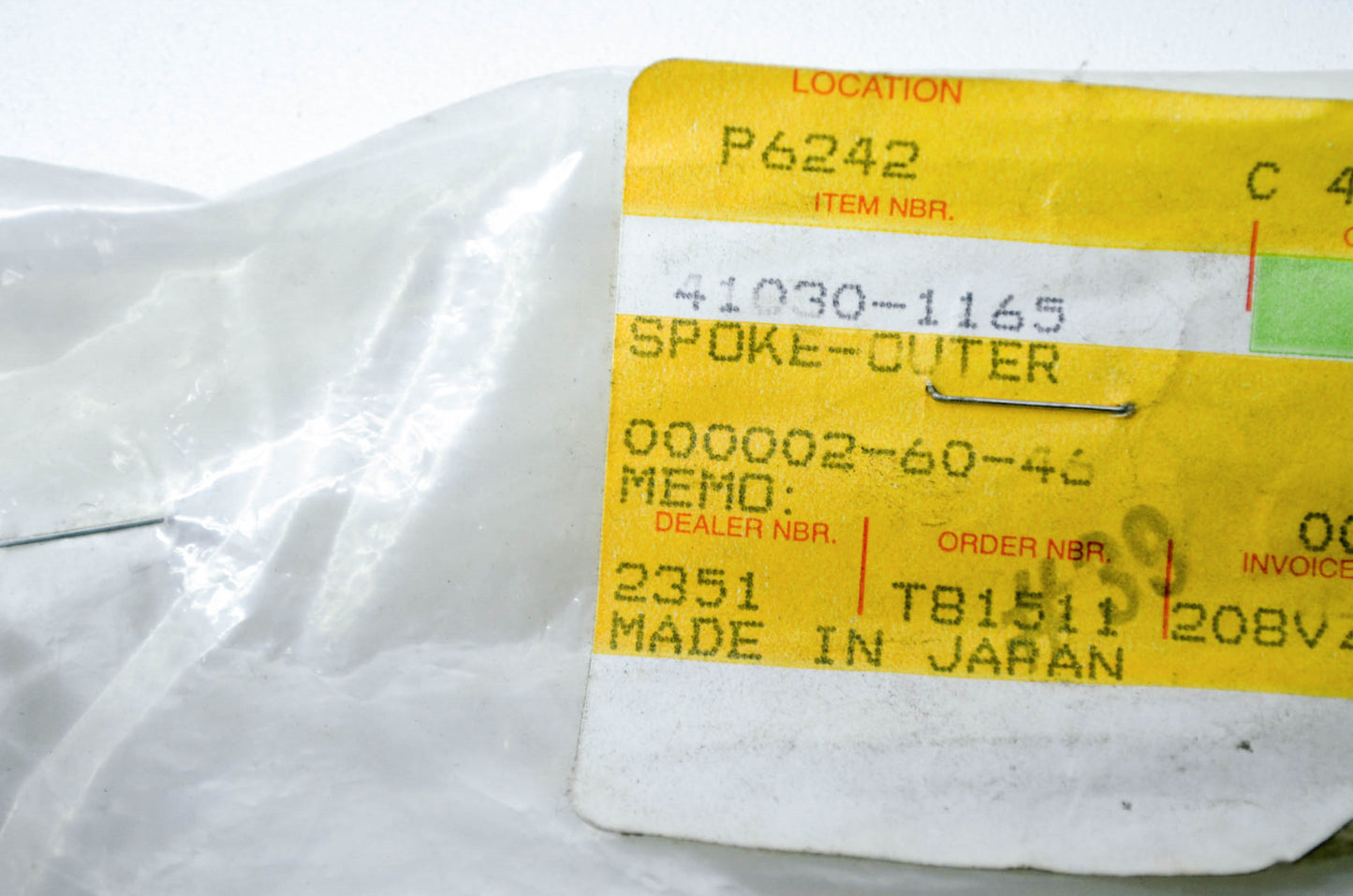 OEM Kawasaki 41030-1165 Outer Spoke Qty 2 NOS
