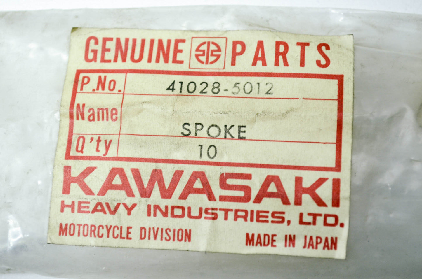 OEM Kawasaki 41028-5012 Front Outer Left Spoke Assembly Qty 8 NOS