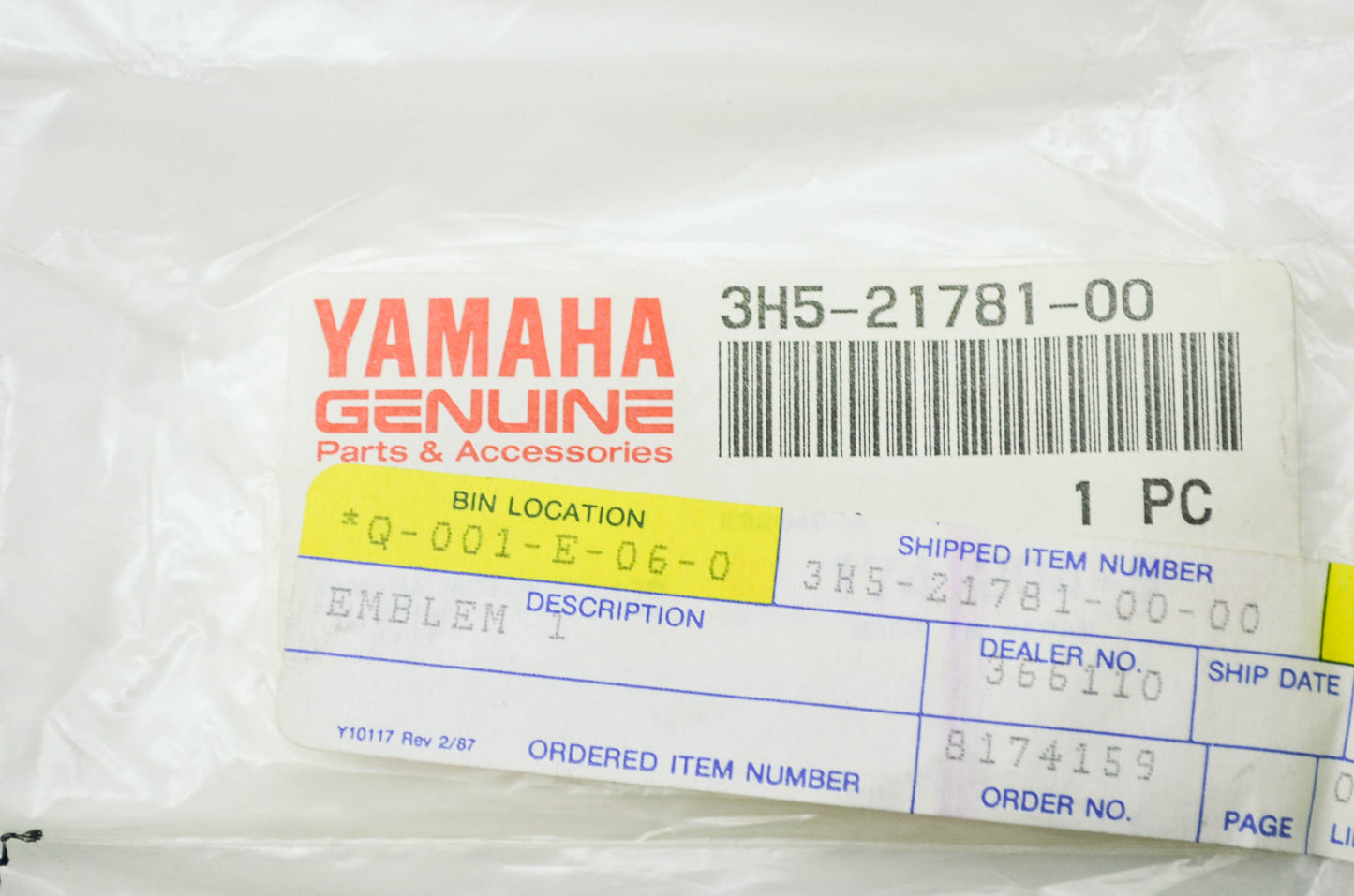OEM Yamaha 3H5-21781-00-00 Emblem 1 NOS
