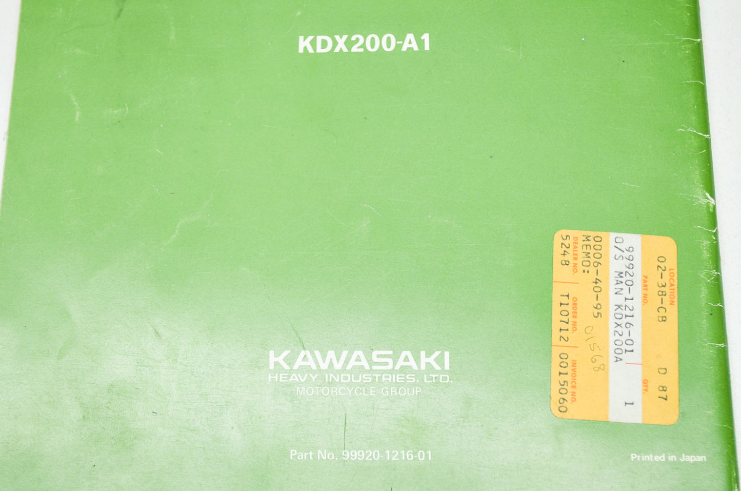 OEM Kawasaki 99920-1216-01 Owner's & Service Manual KDX200A