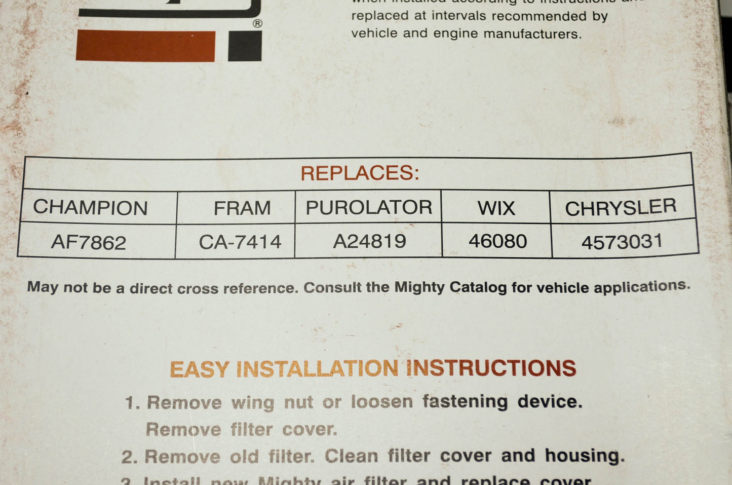 New Mighty Air Filter Replaces Champion AF7862 Fram CA-7414 Purolator A24819 WIX