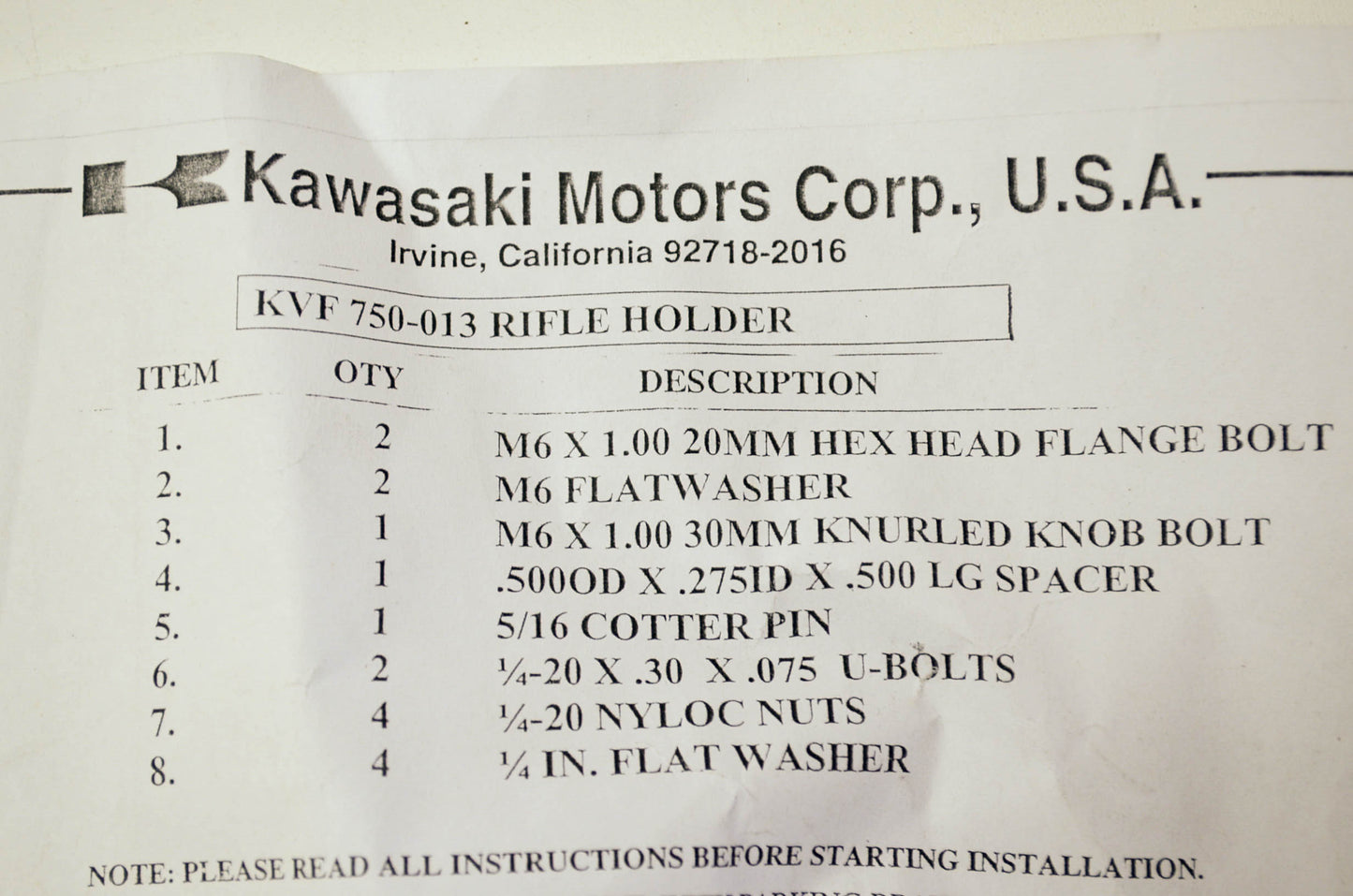 OEM Kawasaki KVF750-013 Gun Boot Mount NOS