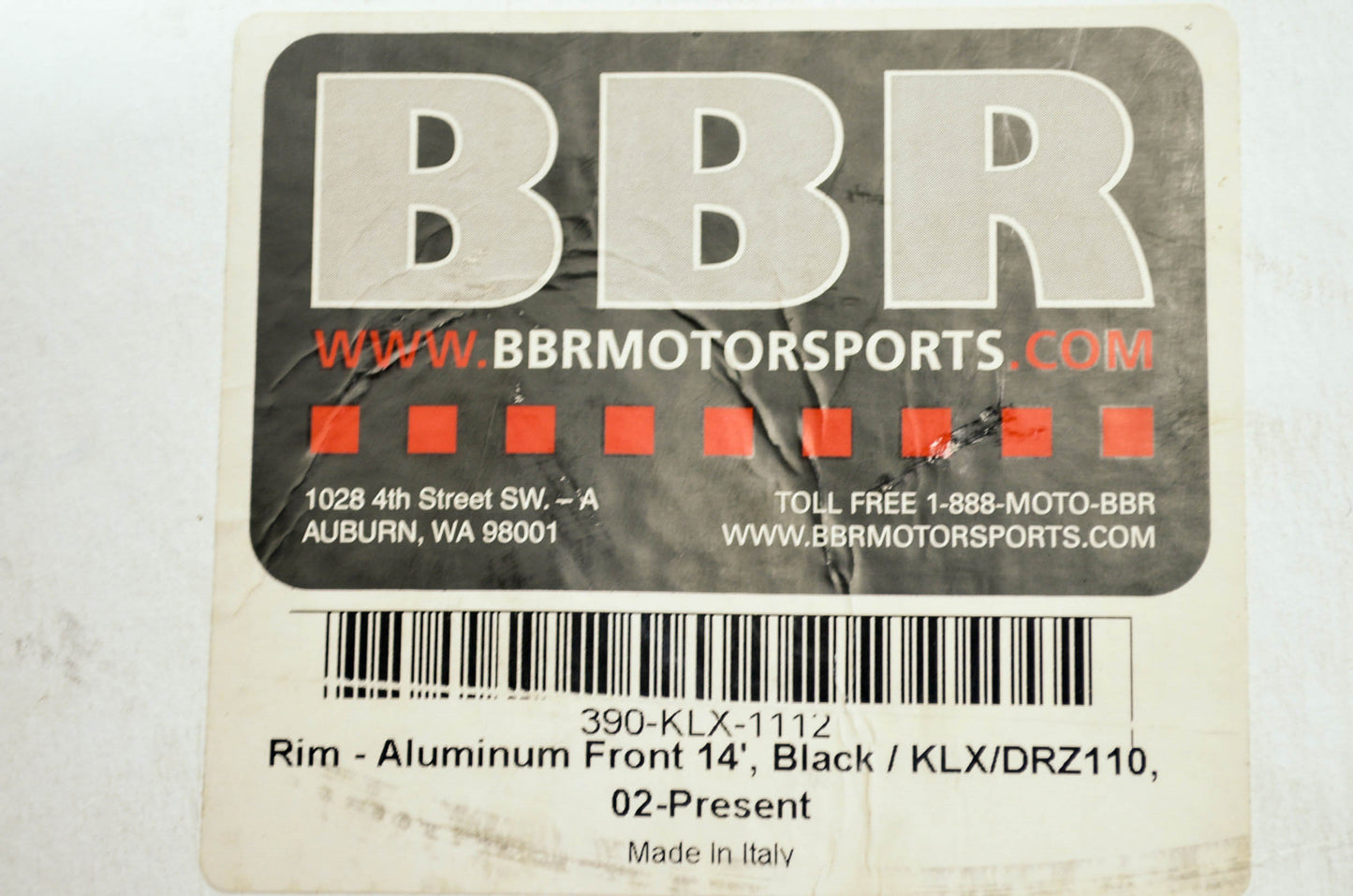 1.4X14 Aluminum Black Front Wheel 02-on KLX110 DRZ110 NOS