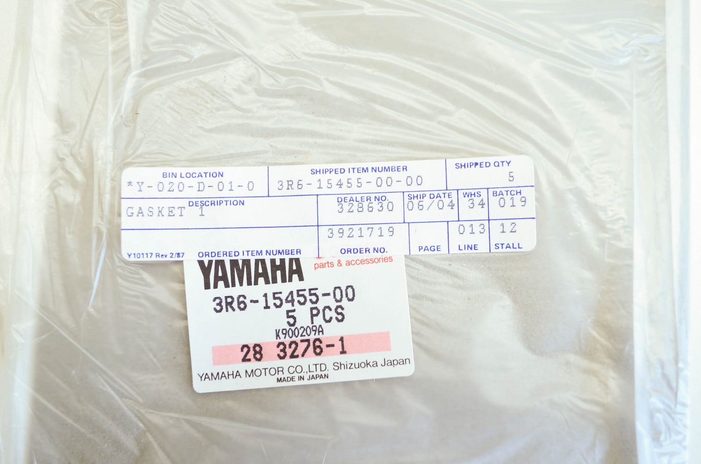 OEM Yamaha 3r6-15455-00-00 Gasket 1 NOS
