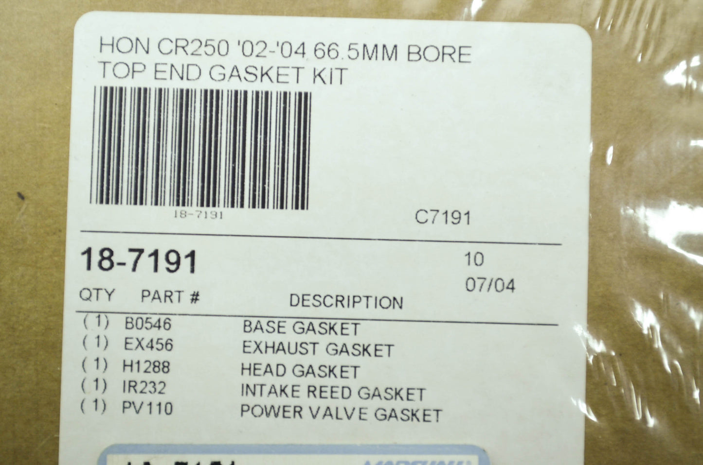 Cometic 18-7191 Top End Gasket Kit 02-04 CR250 66.5mm NOS