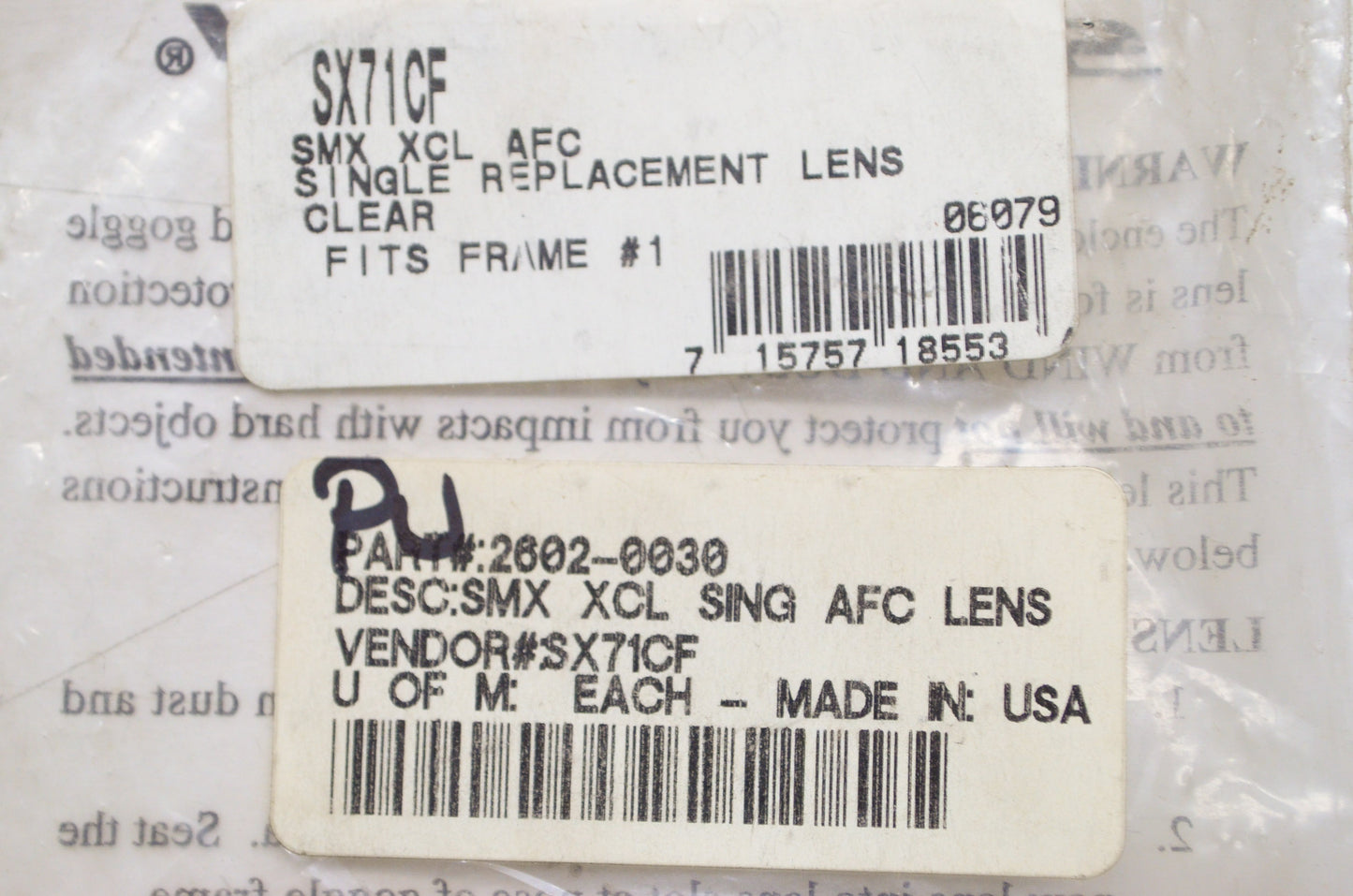 SMX XCL Single Replacement Clear Lens NOS