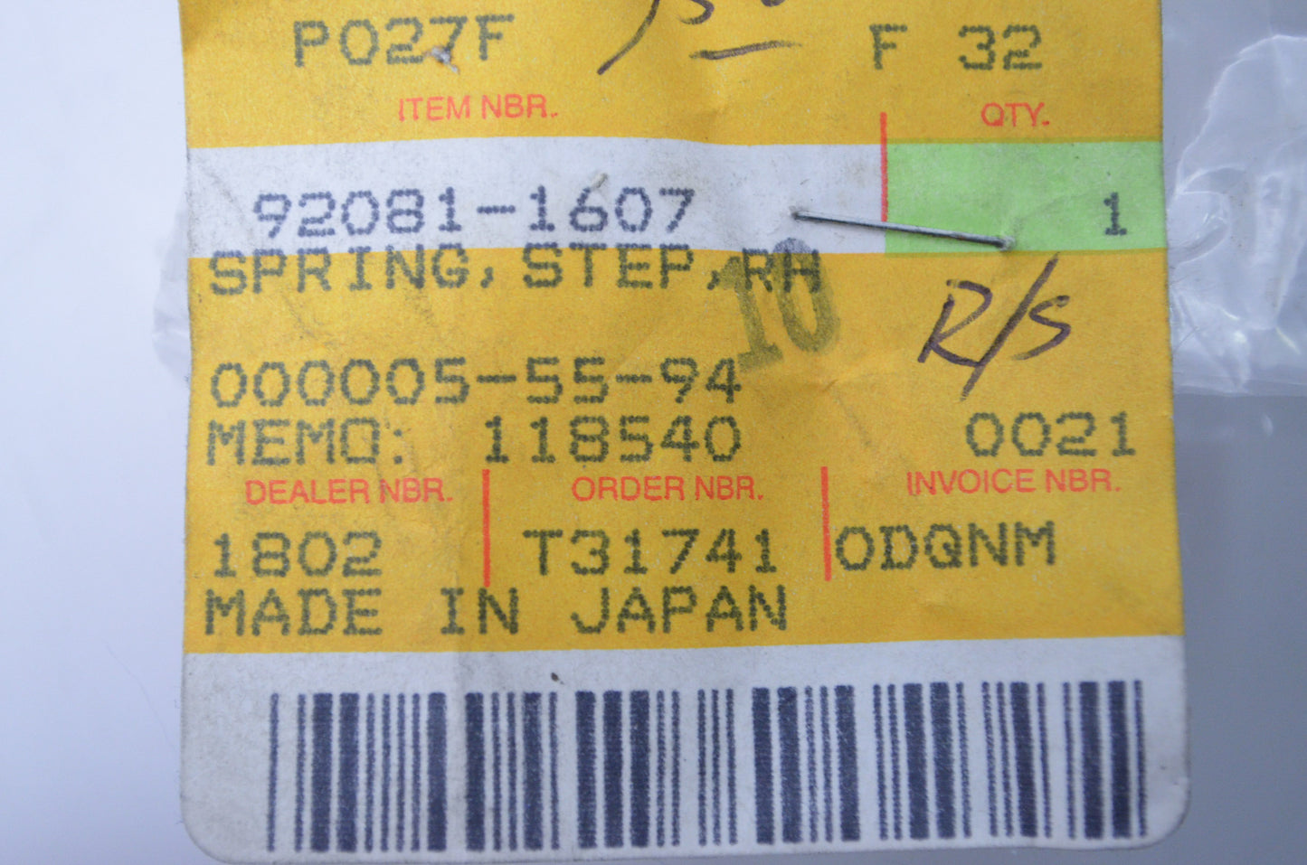 OEM Kawasaki 92081-1607 Right Hand Step Spring NOS