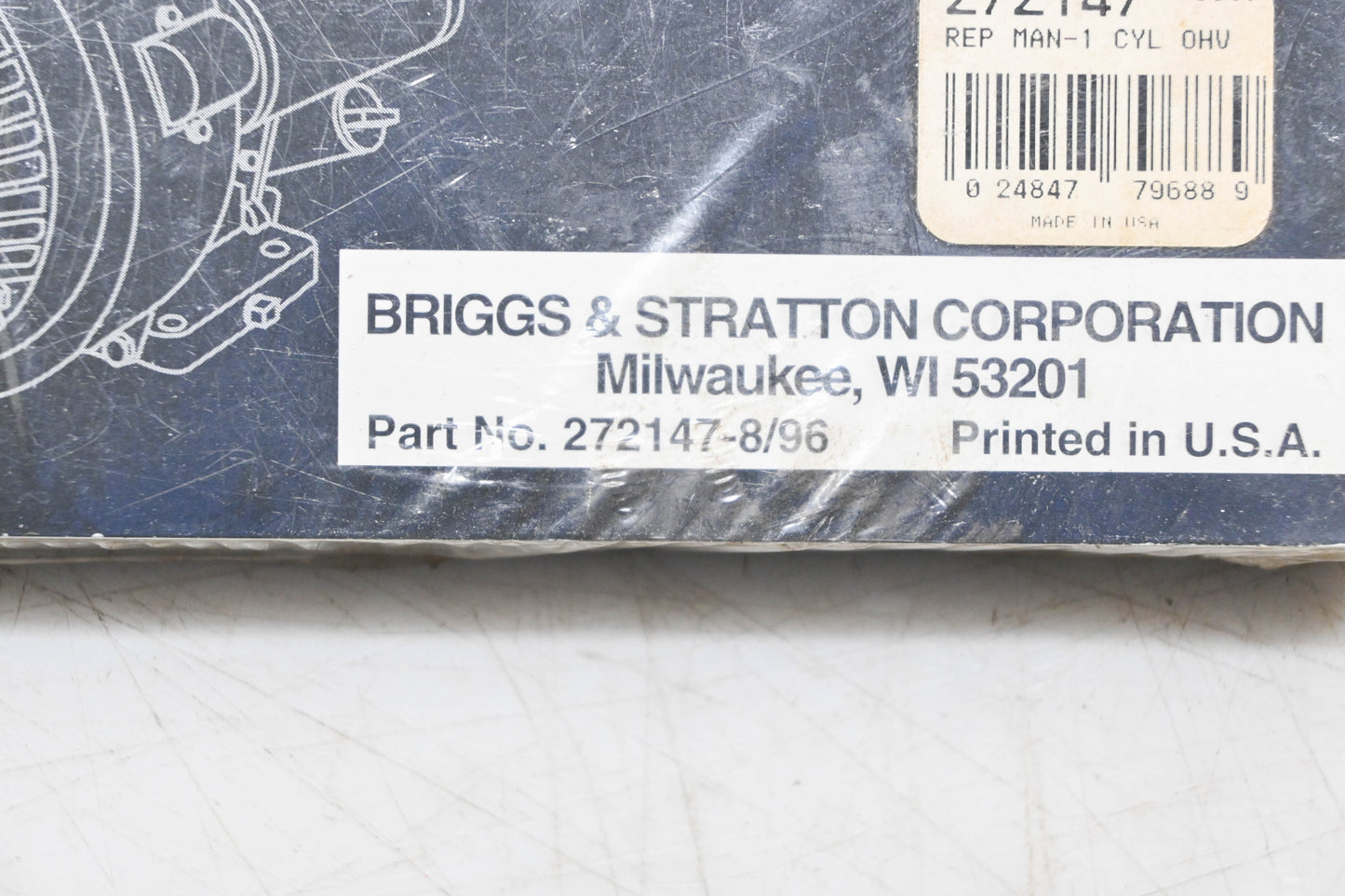 New OEM Briggs & Stratton 272147-8/96 Single Cylinder OHV Engine Repair Manual NOS