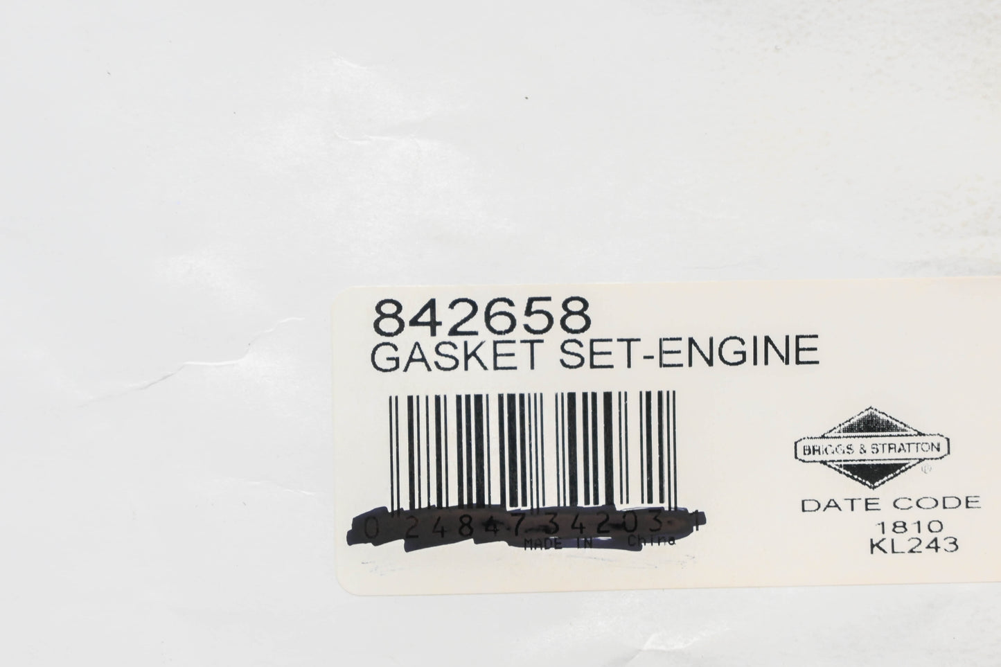 New OEM Briggs & Stratton 842658 Incomplete Gasket Kit NOS