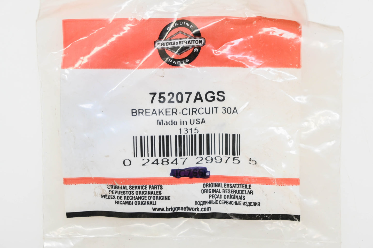 New OEM Briggs & Stratton 75207AGS 30A Single Pole Circuit Breaker NOS