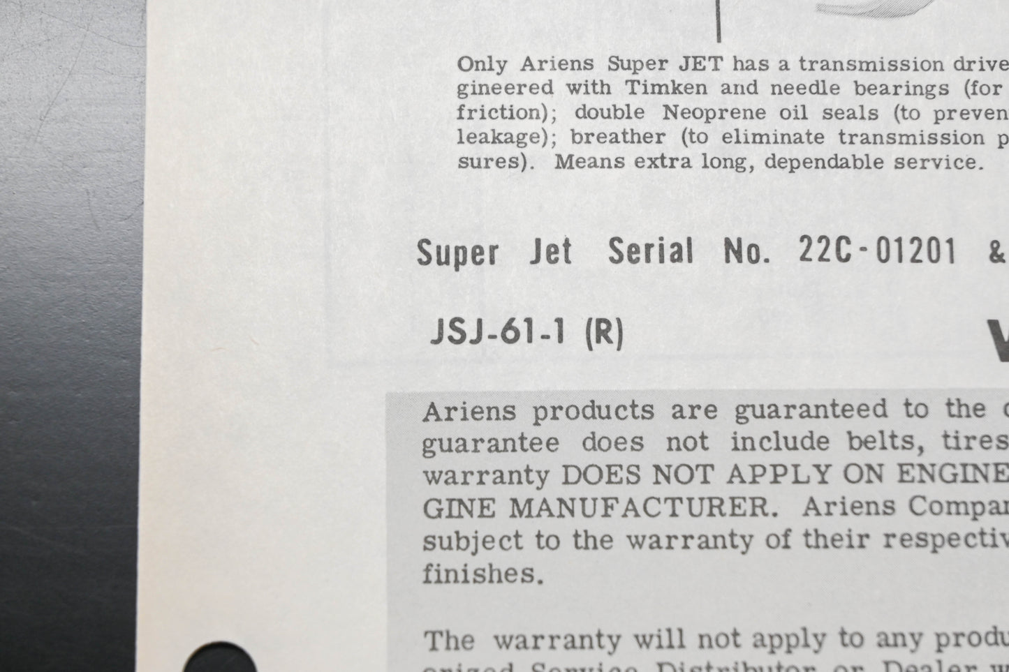 Ariens JSJ-61-1 Jet Rotary Tiller Parts Manual