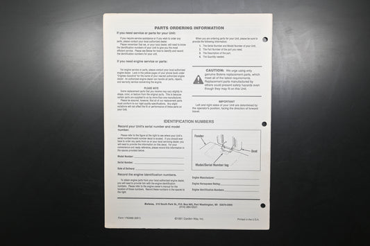 Bolens 1763966, 176-3966 91 Suburban Tractor Parts Catalog