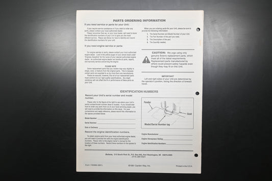 Bolens 1763965, 176-3965 Suburban Tractor Models 3212GX 3212G Parts List