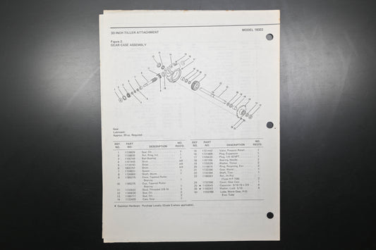 Bolens P-553542 33" Tiller Attachment Parts List