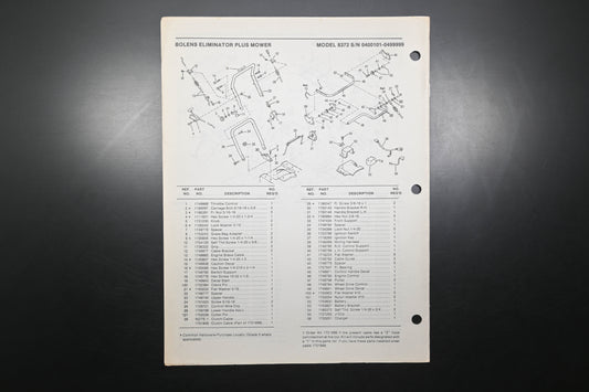 Bolens P4056-1 87 Eliminator Plus 21" Mower Model 8372 Parts List