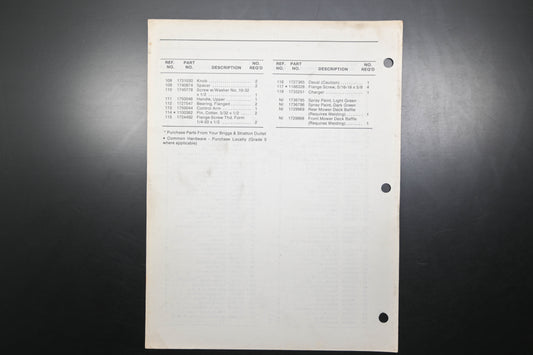 Bolens 4097 87 22" Mulching Mower Model 8647 Parts List