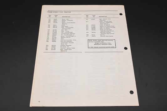 Bolens P3841 Frame Steer Tractor Model 942 Parts List